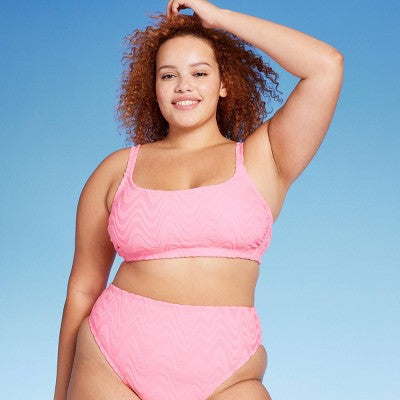  Women's Wavy Terry Textured Bralette Bikini Top - Wild Fable™ Light Pink