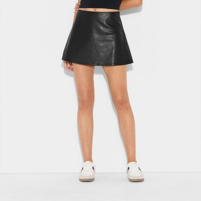  Women's High-Rise Faux Leather A-Line Skort - Wild Fable™