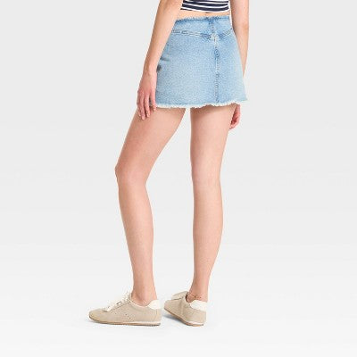  Women's Low-Rise Zip-Front Denim Mini Skort - Wild Fable™