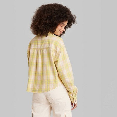  Women's Long Sleeve Cropped Button-Down Shirt - Wild Fable™