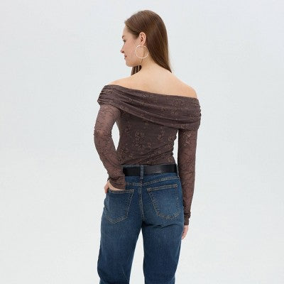  Women's Long Sleeve Off The Shoulder Foldover Top - Wild Fable™