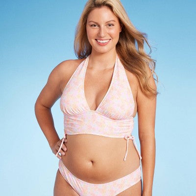  Women's Cinch Side Longline Halter Bikini Top - Wild Fable™ Multi Floral Print