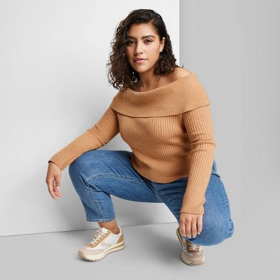 Women's Fitted Off The Shoulder Sweater Top - Wild Fable™
