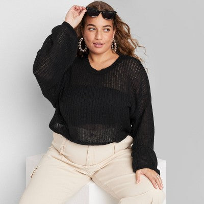  Women's Crewneck Open Knit Cropped Pullover - Wild Fable™