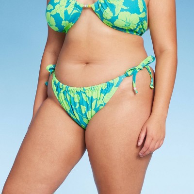 Women's Adjustable Coverage Bikini Bottom - Wild Fable™ Blue/Green Tropical Print