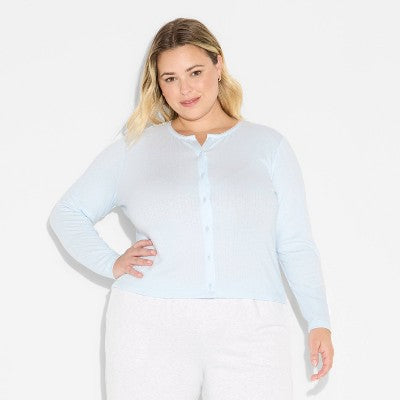  Women's Long Sleeve Roundneck Button-Down Shirt - Wild Fable™