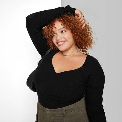  Women's Long Sleeve Sweetheart Neck Seamless Shirt - Wild Fable™