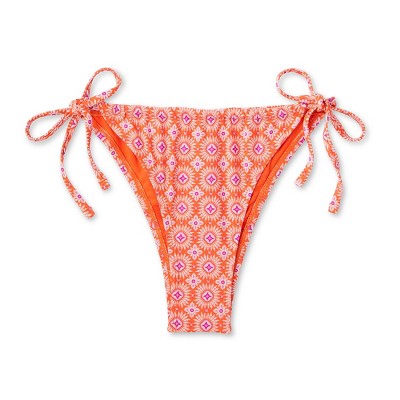  Women's Ultra High Leg Adjustable Coverage Bikini Bottom - Wild Fable™ Orange Tile Print