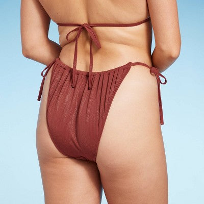  Women's Side-Tie Adjustable Extra High Leg Lurex Plisse Textured Bikini Bottom - Wild Fable™