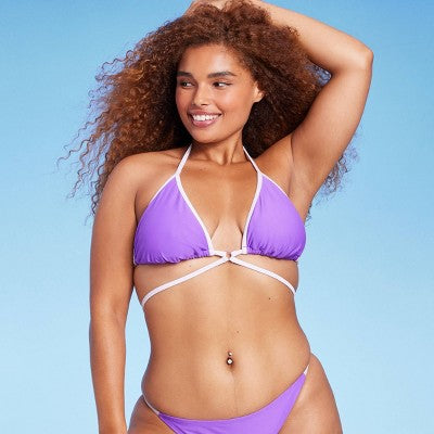  Women's Strappy Ring Front Triangle Bikini Top - Wild Fable™ Purple