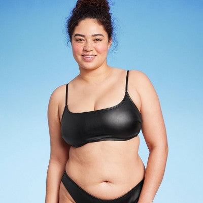  Women's Faux Leather Bralette Bikini Top - Wild Fable™ Black