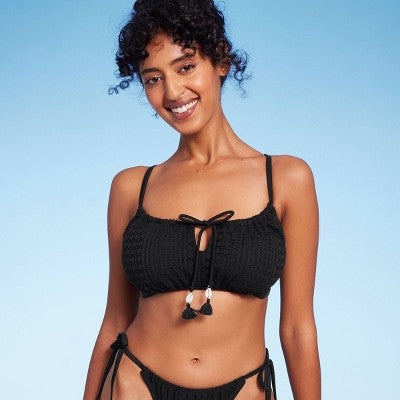  Women's Crochet Tie-Front Bralette Bikini Top - Wild Fable™