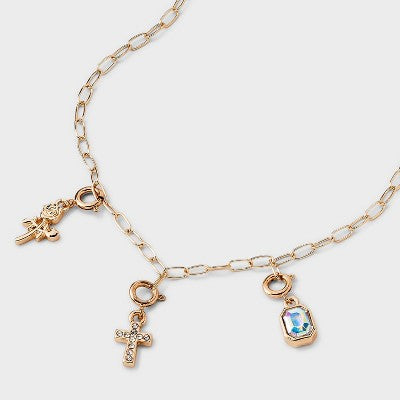 Build Your Own Cross And Rose Charm Necklace - Wild Fable™ Gold