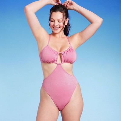  Women's Cut Out One Piece Swimsuit - Wild Fable™ Pink Lurex