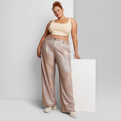  Women's Wide Leg Glitter Trouser Pants - Wild Fable™ Copper