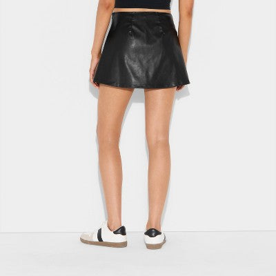  Women's High-Rise Faux Leather A-Line Skort - Wild Fable™