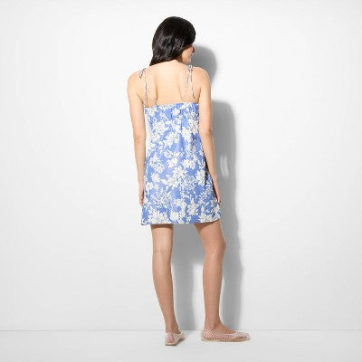  Women's Keyhole Mini Empire Waist Dress - Wild Fable™ Blue Floral