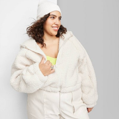 Women's Faux Shearling Full Zip-Up Sweatshirt - Wild Fable™