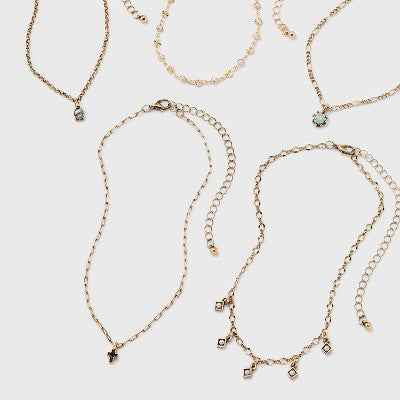  Mixed Charms And Tassel Choker Necklace Set 5pc - Wild Fable™ Gold