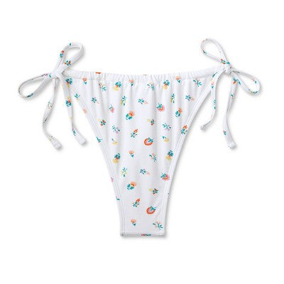  Women's Floral Print Side-Tie Ultra High Leg Adjustable Coverage Bikini Bottom - Wild Fable™ White