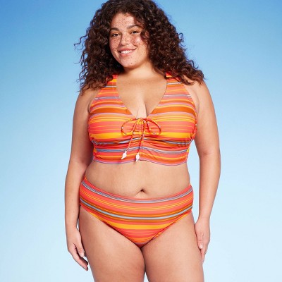  Women's Mid-Rise Full Coverage Hipster Bikini Bottom - Wild Fable™ Red Striped