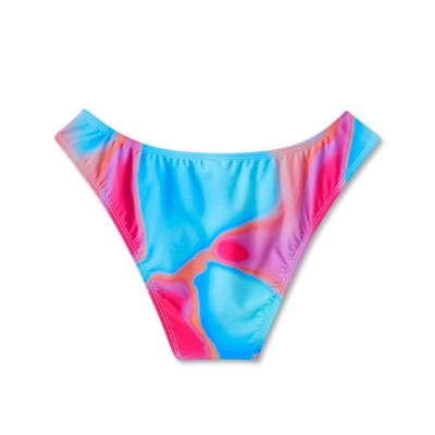  Women's High Leg Cheeky Bikini Bottom - Wild Fable™ Blue Marble Print