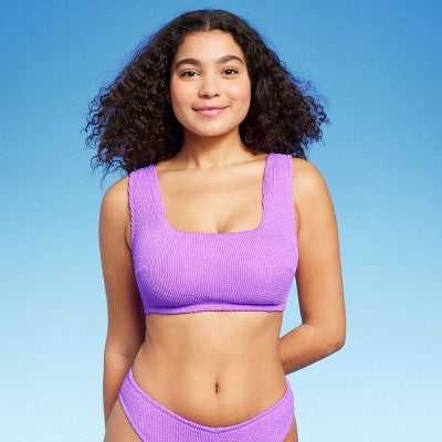 Women's Pucker Square Neck Wide Strap Bralette Bikini Top - Wild Fable™