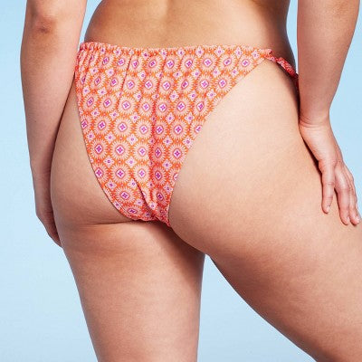 Women's Ultra High Leg Adjustable Coverage Bikini Bottom - Wild Fable™ Orange Tile Print