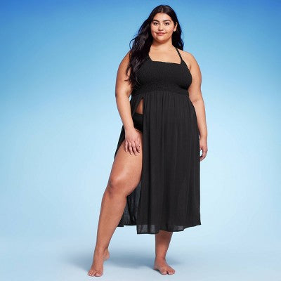  Women's Smocked High Slit Convertible Cover Up Dress - Wild Fable™