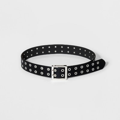  Women's Double Laser Cut Adjustable Western Grommet Belt - Wild Fable™ Black 