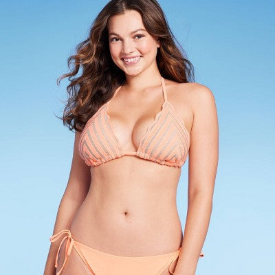  Women's Crochet Triangle Bikini Top - Wild Fable™ Peach