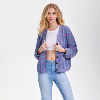  Women's V-Neck Button-Front Cardigan - Wild Fable™ Purple Abstract