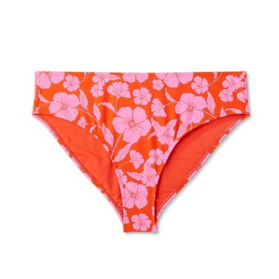  Women's High Leg Extra Cheeky Low-Rise Bikini Bottom - Wild Fable™ Orange/Pink Tropical Print