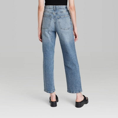  Women's High-Rise 90's Relaxed Slashed Straight Jeans - Wild Fable™ Medium Wash