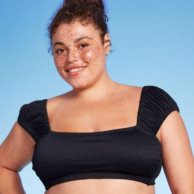  Women's Cap Sleeve Smocked Bralette Bikini Top - Wild Fable™