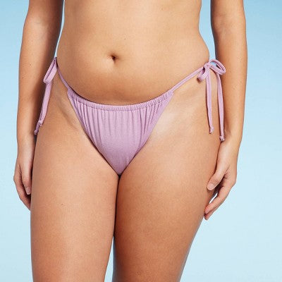  Women's Side-Tie Low-Rise High Leg Adjustable Lurex Bikini Bottom - Wild Fable™