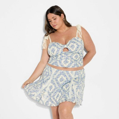 Women's Lace Tie Strap Tank Top - Wild Fable™ Blue Floral