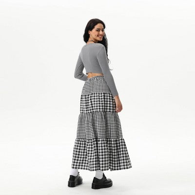  Women's Elastic Waistband Maxi Skirt - Wild Fable™ Black Gingham