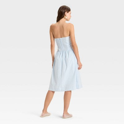  Women's Ruched Poplin Midi Tube Dress - Wild Fable™