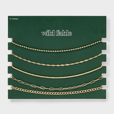  Chain Choker Necklace Set 5pc - Wild Fable™ Gold: Lobster Claw Clasp, Recycled Zinc, 12" Length