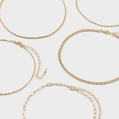  Chain Choker Necklace Set 5pc - Wild Fable™ Gold: Lobster Claw Clasp, Recycled Zinc, 12" Length