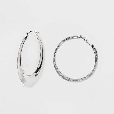  Twisted Chunky Hoop Earring Set 3pc - Wild Fable™ Silver