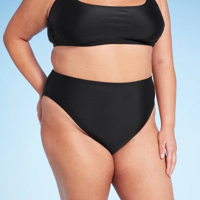  Women's Cheeky High Waist High Leg Bikini Bottom - Wild Fable™ Black
