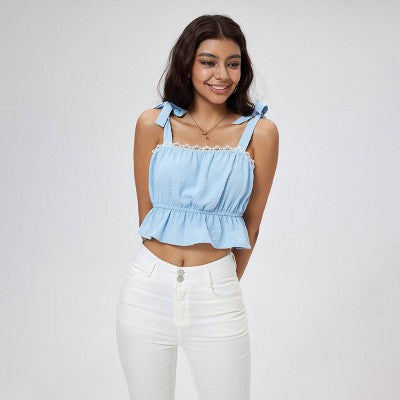  Women's Lace Trim Cropped Cami Top - Wild Fable™ Light Blue