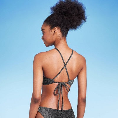  Women's High Next Halter Bralette Bikini Top - Wild Fable™ Black Lurex