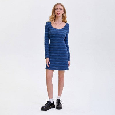  Women's Long Sleeve Mini Dress - Wild Fable™ Royal Blue Striped