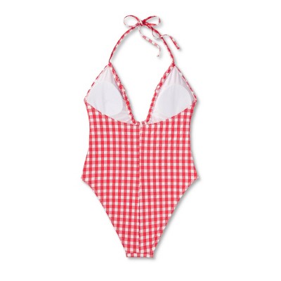  Women's Keyhole Cross Front Halter Ultra High Leg Cheeky One Piece Swimsuit - Wild Fable™ Red