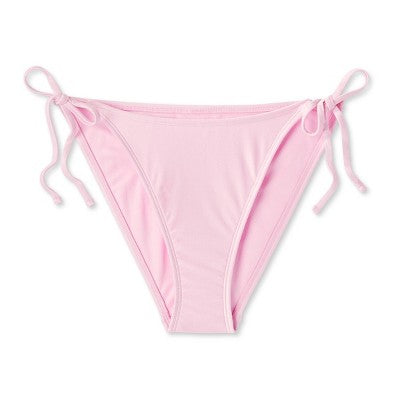  Women's Side-Tie Scoop Front High Leg Cheeky Bikini Bottom - Wild Fable™ Light Pink Lurex