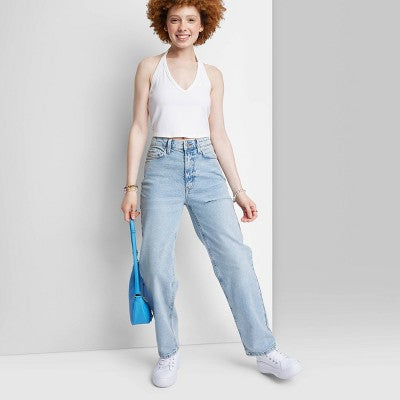  Women's High-Rise 90's Relaxed Slashed Straight Jeans - Wild Fable™ Light Wash