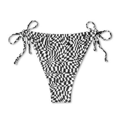  Women's Side-Tie Adjustable Coverage Ultra High Leg Bikini Bottom - Wild Fable™ Black/White Check Print